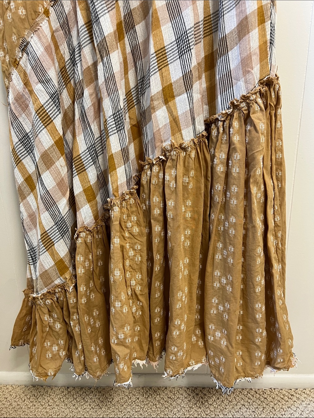 Free People No Stress Billowy Sleeveless Plaid Patchwork Raw Edge Midi Dress M - Picture 6 of 13